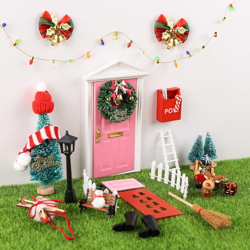 Aymolas Store Christmas Elf Girl Fairy Doors Decorations Fairy Wall Decor Miniature Tiny Wooden Tooth Mini Door Xmas Decor for Christmas Accessories Fairy Tale - Image 1